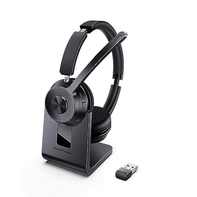 (Upgraded Version) Wireless Headset, Bluetooth Headset with Noise Cancelling Microphone, Best Headphones with Mic Mute & USB Dongle for PC/Computer/Laptop/Cell Phones/Remote Work/Call Center - Image 1