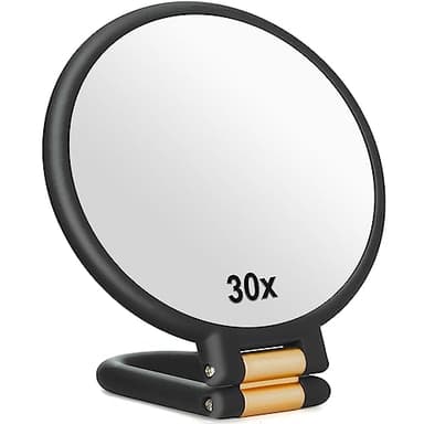 Sifolo 30x Magnifying Mirror, Travel Hand Mirrors with Handle - Double Side Handheld Mirror with 1X 30X Magnification & Adjustable Handle/Stand, Hand Held Foldable Travel Mirror for Makeup(Black) - Image 1
