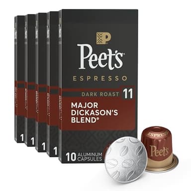 Peet's Coffee, Dark Roast Espresso Capsules, Compatible with Nespresso Original Machines - Major Dickason's Blend Intensity 11, 50 Count (5 Boxes of 10 Espresso Capsules) - Image 1