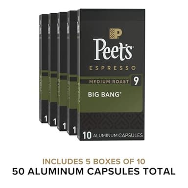 Peet's Coffee, Medium Roast Espresso Capsules, Compatible with Nespresso Original Machines - Big Bang Intensity 9, 50 Count (5 Boxes of 10 Espresso Capsules) - Image 2
