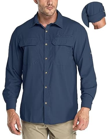 33,000ft Men's Long Sleeve Sun Protection Shirt UPF 50+ UV Quick Dry Cooling Fishing Shirts for Travel Safari Camping Hiking Navy - Image 1