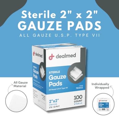 Dealmed 2’’ x 2’’ Sterile Gauze Pads (100 Count) Disposable and Individually Wrapped Medical Gauze Pads, Wound Care Product for First Aid Kit and Medical Facilities (Pack of 1) - Image 2