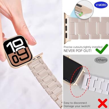 V-MORO Lightweight Bands Compatible with Apple Watch Series 11/10/9/8/7 38/40/41/42mm Fashion Cute Bracelet Band Rose Gold Stainless Steel Buckle Watch Strap for iwatch Series SE/6/5/4/3/2/1(Milky Tea) - Image 6