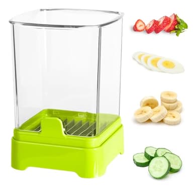 Fruit Slicer Cup - Strawberry, Banana, Grape Cutter, Egg Slicer for Hard Boiled Eggs - Detachable Fruit Slicer with Push Plate - Rapid & Safe Slicing Kitchen Gadgets for Easy Food Prep (Food green) - Image 1