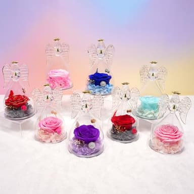 Miofula Preserved Flower Rose Birthday Gifts for Mom, Angel Figurines with Forever Real Rose Gifts for Her Mom Grandma, Unique Angels Gifts for Mothers Day Christmas Anniversary Birthday (Red) - Image 9