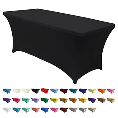 ABCCANOPY 6 FT Black Spandex Table Cover Stretch Fitted Wrinkle Resistant Tablecloth Reuse for Rectangular Folding Table Patry Event Wedding Banquet Protector - Image 1