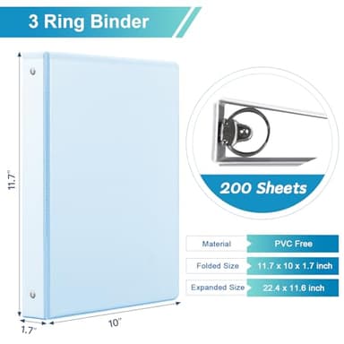 1'' 3-Ring-Binder with Pockets, 200 Sheets Capacity, 1 inch Binders fits 11" x 8.5" US Letter Size, Assorted 4 Pastel Colors - Ideal for School, Office, and Home Use (1 inch) - Image 2