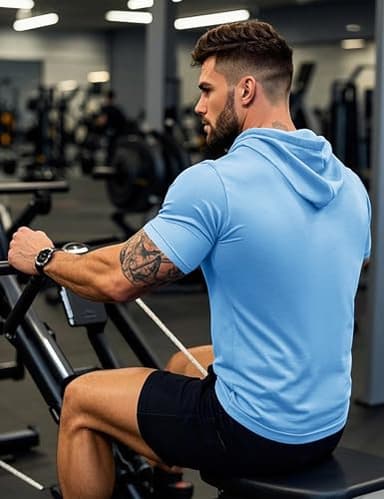 MAGCOMSEN Mens Hoodies Short Sleeve Hooded Shirts Workout Hoodie Sweatshirt lightweight Pullover Summer Cotton T Shirt Blue,2XL - Image 2