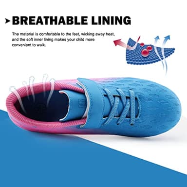 brooman Kids Firm Ground Soccer Cleats Boys Girls Athletic Outdoor Football Shoes(9,Blue Pink) - Image 4