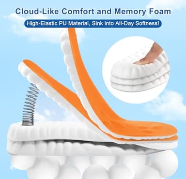 Steppers Insoles for Men Women, 4D Memory Foam Cloud Insoles, Comfortable and Breathable Massage Shoe Inserts with Arch Support, Trim to Fit All Shoe Types(1Pair-Orange, Men 9-10/Women 11-12) - Image 5