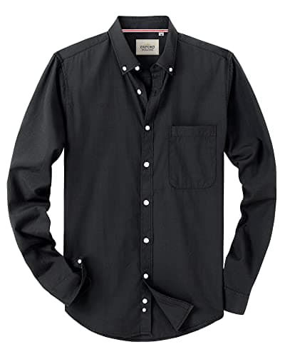 Alimens & Gentle Mens Solid Oxford Shirt Long Sleeve Dress Shirt Work Casual Button Down Shirts with Pocket Black - Image 1