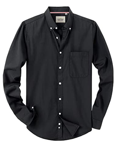 Alimens & Gentle Mens Solid Oxford Shirt Long Sleeve Dress Shirt Work Casual Button Down Shirts with Pocket Black - Image 1