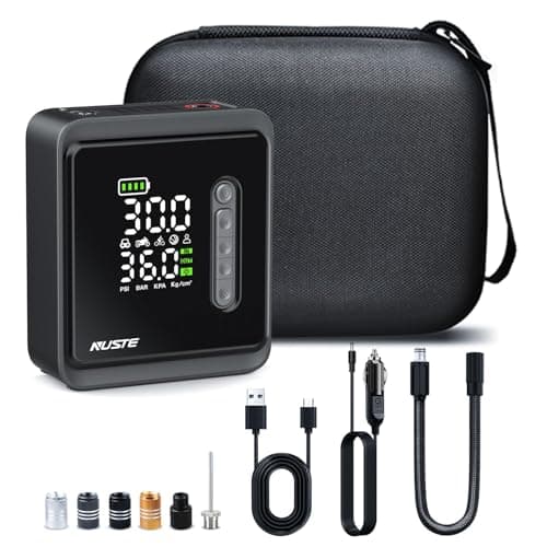 NUSTE Tire Inflator Portable Air Compressor, 150PSI Cordless Air Pump for Car Tires, 3X Faster Battery & 12V DC Dual Power Electric Bike Pump with Pressure Gauge, for Car Bicycle Ball and More - Image 1