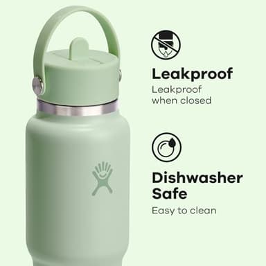 Hydro Flask Travel Water Bottle - Insulated Stainless Steel - Wide Straw Lid, Non Spill, Leakproof in 32 Oz Aloe Green - Image 4