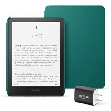 Kindle Paperwhite Essentials Bundle including All-new Kindle Paperwhite (16GB) - Jade, Plant-Based Leather Cover - Jade, and Power Adapter - Image 1