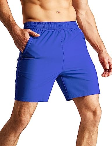 MIER Men's 7 Inch Inseam Athletic Shorts Workout Running Quick Dry Lightweight Gym Shorts with Zip Pockets, Royal Blue, XXL - Image 1