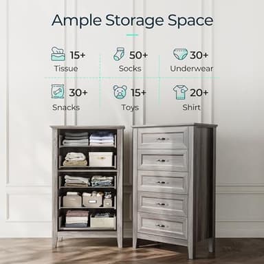 LINSY HOME Farmhouse 5-Drawer Dresser - Grey Chest of Drawers for Bedroom and Living Room Organization, Wood Dresser with Ample Storage Space and Rustic Charm - Image 7