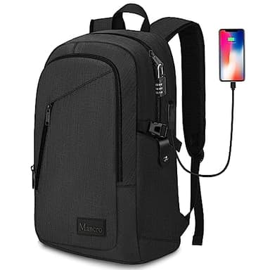 Mancro Business Travel Laptop Backpack, Anti Theft Slim Laptop Bag with USB Charging Port for Men and Women, Water Resistant Computer Bag Fits 15.6 Inch Laptop and Notebook (Black) - Image 1
