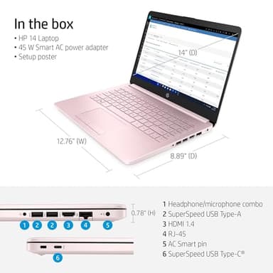 HP 14 Laptop • Back to School Limited Edition with Microsoft 365 • 4-Core Intel CPU • 32GB RAM •1600GB Storage (64GB OnBoard + 512GB P500 Portable SSD + 1TB OneDrive) • Pink • Win 11 - Image 5