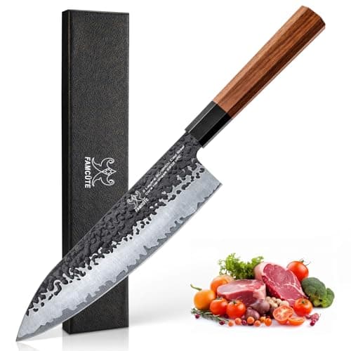 FAMCÜTE 8 Inch Japanese Knife, Hand Forged 5 Layers High Carbon 9CR18MOV Steel Rosewood Handle Chef Knife, Ultra Sharp Durable Professional Kitchen Knife, A Thoughtful Birthday Gifts for Mom/Dad - Image 1