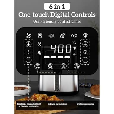 Kitchen Elite Digital Air Fryer Oven, Compact Cooker with 6 Presets and Nonstick Basket for Fast Cooking and Easy Cleanup, 5.28 Quart, Stainless Steel - Image 3
