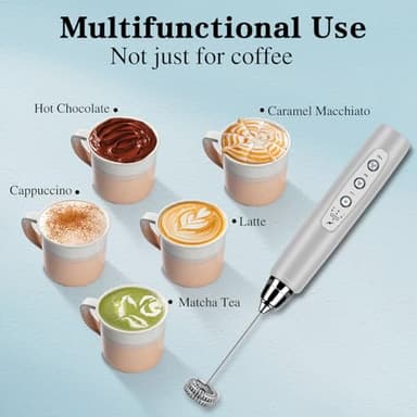 BSRGMS Milk Frother Handheld for Coffee, Electric Whisk 3 Speed Adjustable, Drink Mixer with Stainless 3 Whisks, Rechargeable Hand Frother Wand, Foam Maker for Latte Cappuccino Matcha Egg Silver - Image 7