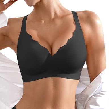 Seamless Wireless Bra for Women with Support - No Underwire Full Coverage Push Up Comfort Bras - Smoothing Fashion Clothing for Womens Girlfriend Gift - Christmas Birthday Gifts for Women(Black,L) - Image 1