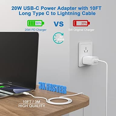 Matsusho iPhone Charger Fast Charging 10 FT, 2 Pack 20W USB C Wall Charger Block with 10FT Long Type C to Lightning Fast Charging Data Sync Cable Compatible for iPhone 14 13 12 11 Pro Max XS XR X iPad - Image 2
