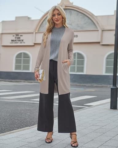 OUGES Women's 2025 Fashion Fall Winter Camel Open Front Long Sleeve Lightweight Sweater Cardigan Shirt with Pockets(Camel,M) - Image 4