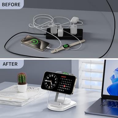 2025 Traveling Wireless Mag-Safe Fast Charging Station,Magnetic 3 in 1 Charger with Light for iPhone 17 16 15 14 13 12 Pro Max Plus,Apple Watch& Air pods 4 3 2 Pro-Gifts for Wife & Husband(White) - Image 6