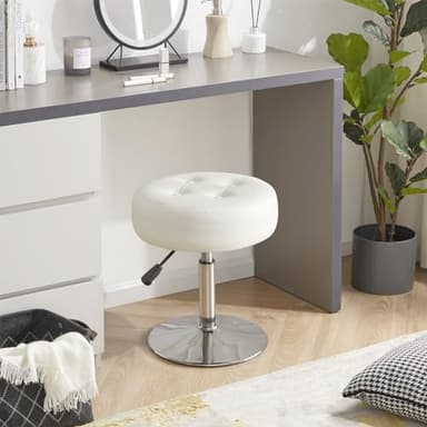 Gitrah White Vanity Chair for Makeup Room Round Ottoman Tufted PU Leather Makeup Chair Vanity Stools for Bathroom Height Adjustable 360 Swivel - Image 4