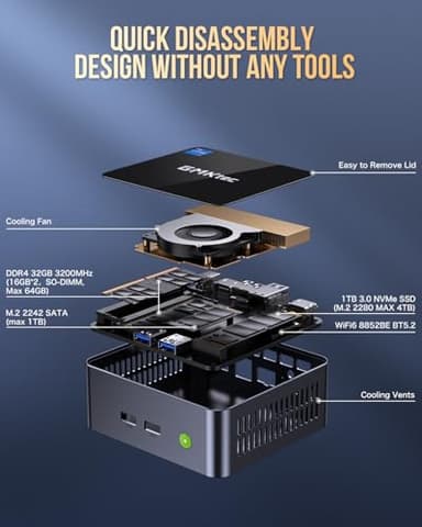 GMKtec Mini PC Intel Core i7-1195G7 (up to 5.0 GHz) 32GB DDR4 1TB SSD Desktop Mini Computers WiFi 6, BT 5.2/ DP, HDMI/RJ45 2.5G/USB4.0 - Image 4