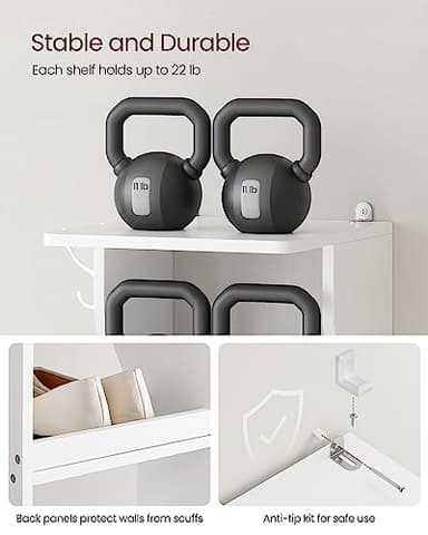 VASAGLE 7-Tier Vertical Shoe Rack, Narrow Shoe Storage Organizer with Hooks, Slim Corner Shoe Tower Rack, Space Saving for Entryway and Bedroom, White ULBS200T14 - Image 7