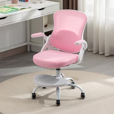 Kids Desk Chair,Ergonomic Study Chair with Adjustable Height,Swivel Mesh Desk Chair with Wheels,Home Office Chair for Children in Home Bedroom Pink - Image 1
