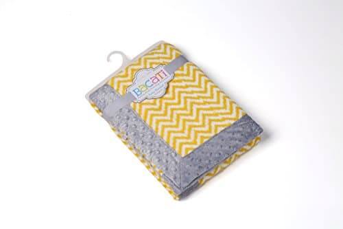 Bacati Ikat Zigzag Chevron with Border Plush Blanket, Yellow/Grey, 30" x 40" - Image 1