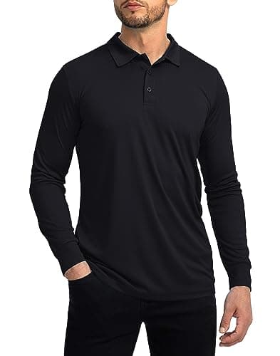 Men's Polo Shirt Long Sleeve Golf Shirts Lightweight UPF 50+ Sun Protection Cool Shirts for Men Work Fishing Outdoor(Black, M) - Image 1