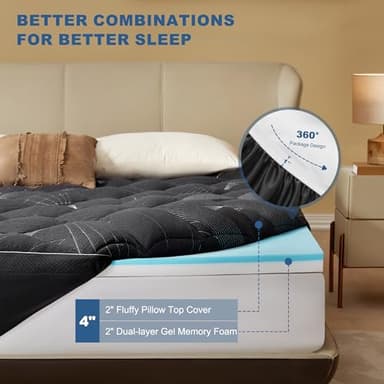 Bedlore 4-Inch Queen Mattress Topper for Back Pain - Dual Layer Medium Support (2" Gel Memory Foam + 2" Cooling Fluffy Pillow Top Pad), Breathable & Pressure Relief (Gray) - Image 5