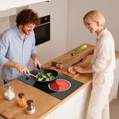 2 Burner Electric Cooktop, 12 Inch Electric Stove Top, 120V Stove Top Burner Knob Control, 2000W Countertop Stove with Timer, 9 Heating Levels, Overheat Protection, High-Temp Alarm Pladeca - Image 3