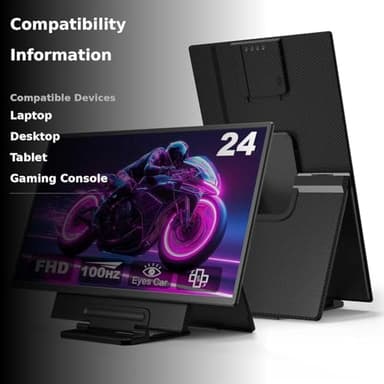 24" Large Portable Monitor, 1080P FHD 100Hz Laptop Screen Extender, 125% sRGB IPS Monitor Extender, USB C HDMI Office Gaming with Detachable Stand, Travel monitor for Window MAC Phone Xbox Switch - Image 3