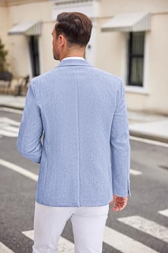 COOFANDY Men's Casual Blazer Two Button Sport Coats Lightweight Printed Lining Suit Jacket Sky Blue - Image 5