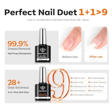 modelones Gel Nail Kit Almond, Upgrade 15Sizes Fake Nails, 9-in-One Glue Dehydrator & Mini U V Light Clipper, 510Pcs Medium Almond Press on Tips for Extension DIY Salon Home Gift - Image 4