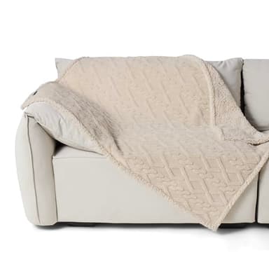 Bedsure Waterproof Dog Blankets for Large Dogs - Pet Blanket for Couch Protector Washable, Premium Jacquard Coral Fleece Cat Throw Blanket, Soft Plush Reversible Furniture Protection, 40"x50", Cream - Image 6