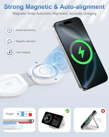3 in 1 Wireless Charging Station for Apple Multiple Devices, Foldable Magnetic Fast Travel Charger, Compatible with MagSafe iPhone 16 15 14 13 12 Apple Watch & AirPod, Gift for Women - Image 9