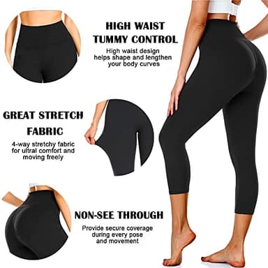 FULLSOFT 3 Pack Capri Leggings for Women - High Waisted Tummy Control Black Workout Yoga Pants for Summer,Sports (1-3 Pack Capri Black,Black,Black,Large-X-Large) - Image 6