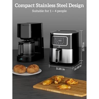 Kitchen Elite Digital Air Fryer Oven, Compact Cooker with 6 Presets and Nonstick Basket for Fast Cooking and Easy Cleanup, 5.28 Quart, Stainless Steel - Image 2