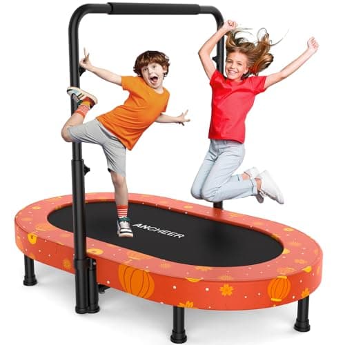 ANCHEER 56" Double Mini Trampoline for Kids, Mini Rebounder with 5-Level Adjustable Handle, Parent-Child Trampoline for Kids, Max Load 220lbs, Fun for Indoor/Outdoor - Image 1
