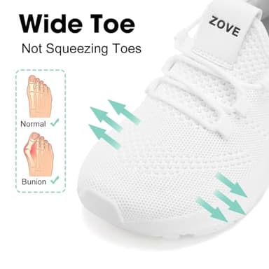 ZOVE Wide Toe Box Shoes Women Extra Wide Width Sneakers Ultra Light Road Running Shoes Non-Slip Tennis Sneakers Breathable Walking Athletic 8803 White 39 - Image 2