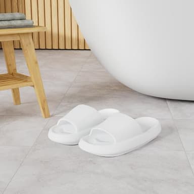 BRONAX Slides for Women and Men Lightweight Open Toe Sandles Female Bathroom Soft Pillow Slippers House Sandals Comfy Cushioned Thick Sole 42-43 White - Image 2