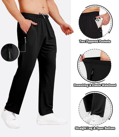lomsoe 3 Pack Mens Athletic Pants with Zip Pockets Lightweight Sweatpants for Men Joggers Pants Quick Dry Workout Sweat Pants Black,Black,Black - Image 3