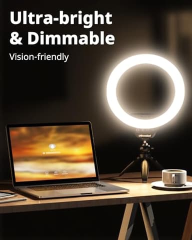 UBeesize 10" Selfie Ring Light with Tripod Stand & Cell Phone Holder, Dimmable Desktop LED Circle Light for Live Streaming/Makeup/YouTube/TIK Tok, Compatible with iOS and Android Phones Black - Image 4